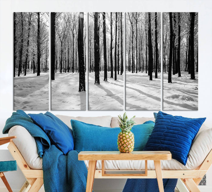 Arte de pared grande, bosque de invierno, álamos, impresión en lienzo