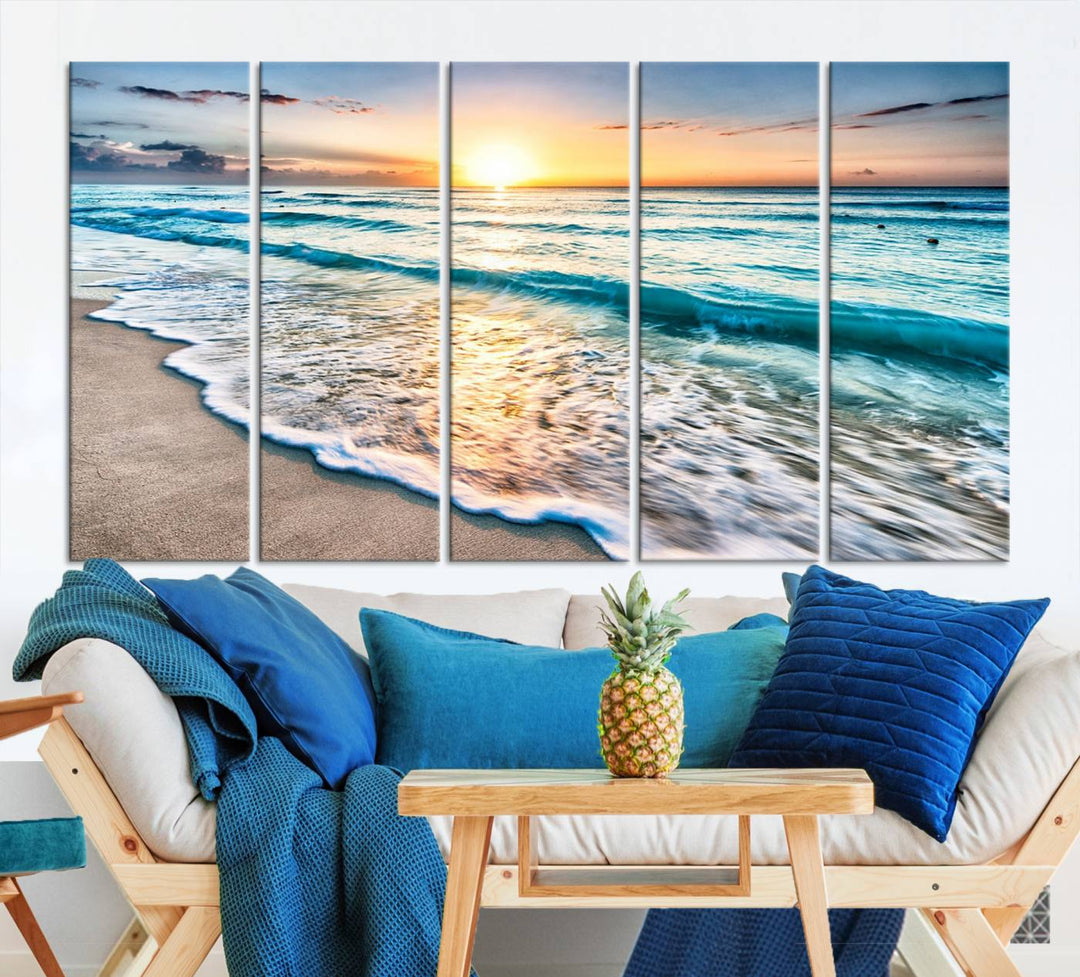 Ocean Beach Canvas Wall Art Beach Canvas, Coastal Sunset Tropical Island Beach Sunset Artwork Print for Living Room Home Office Decor, Beach Wall Art, Sea Wall Art