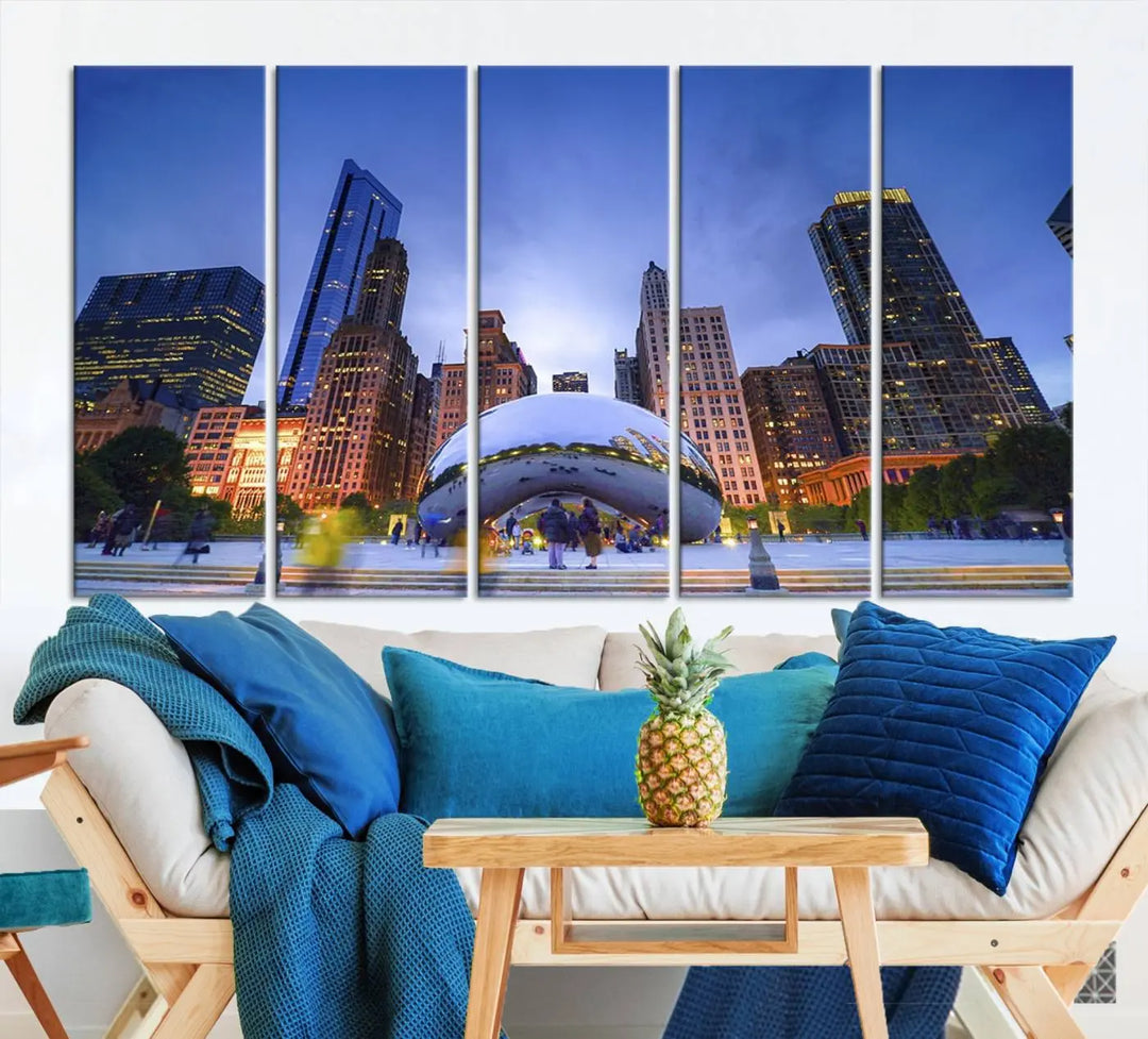 Chicago Night Skyline Wall Art City Cityscape Canvas Picture Print 