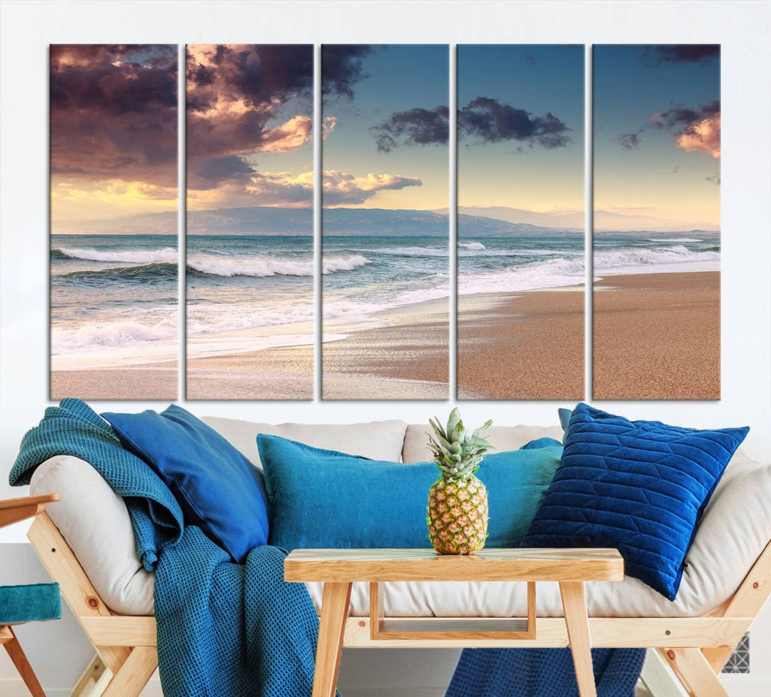 Cloudy Weather Beach Sunset Sunrise Wall Art Canvas Print