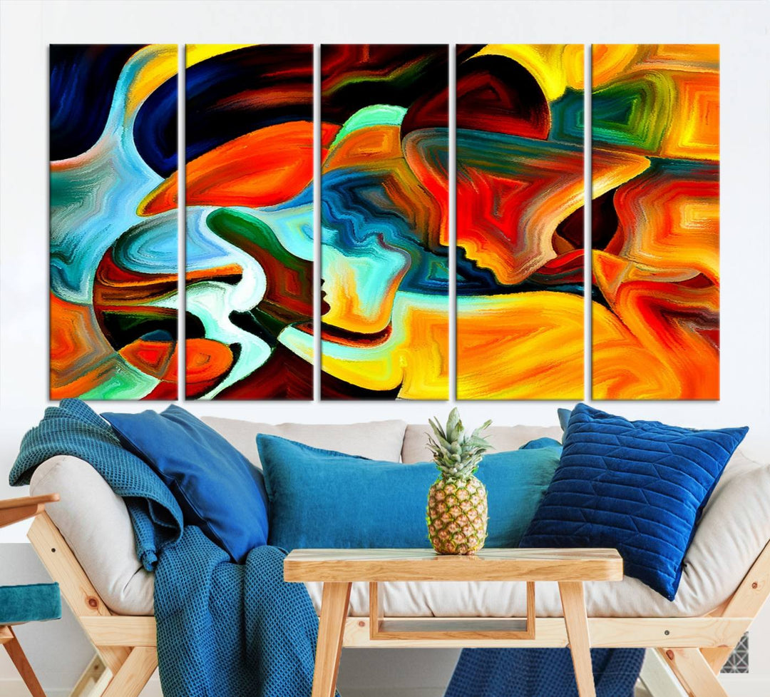 The "Human Love Figures Abstract Wall Art Canvas Print" adds a stylish touch to the dining area, featuring vibrant three-panel artwork on museum-quality canvases with UV-protective coating.