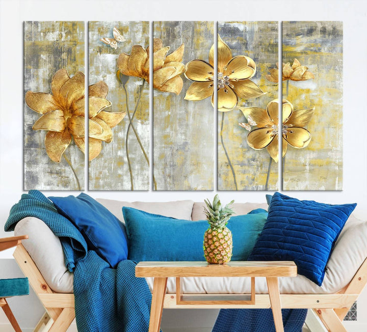 Golden Flowers Wall Art Canvas Print