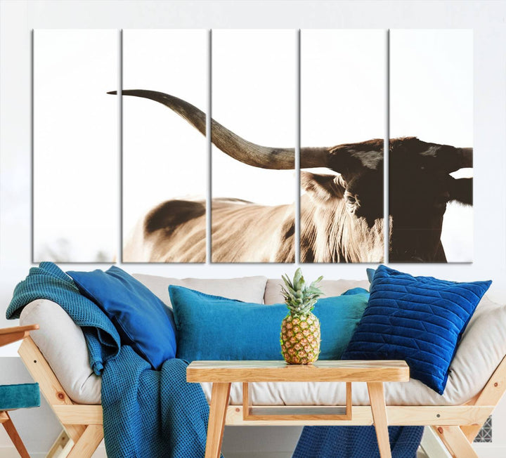 Texas Cow Longhorn Wall Art Canvas