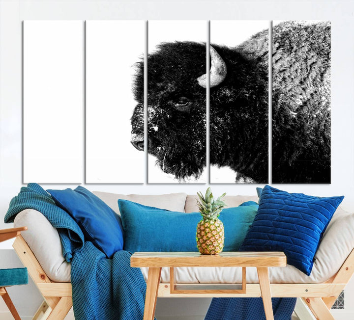 American Bison Wall Art - Buffalo Wall Art Black and White Canvas Print - Framed, Ready to Hang, Modern Nature-Inspired Artwork for Home and Office Decor