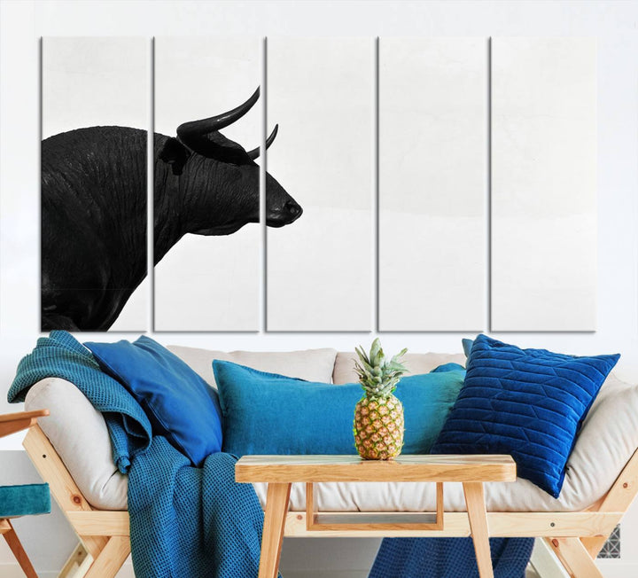 The Spanish Bull Wall Art Canvas Print is crafted on museum-quality canvases and is coated with UV-protective layers for lasting brilliance. It comes ready to hang, effortlessly enhancing your living space.