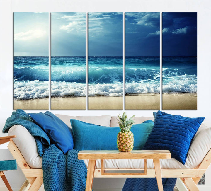 Impresiones en lienzo de playa, paisaje marino, foto náutica, lienzo costero, lienzo de olas de mar, arte de pared extragrande, decoración de pared de playa