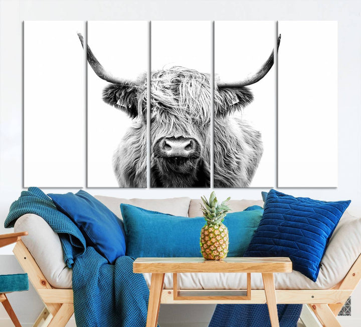 Scottish Highland Cow Cattle Art Print Farmhouse Wall Art Canvas Print