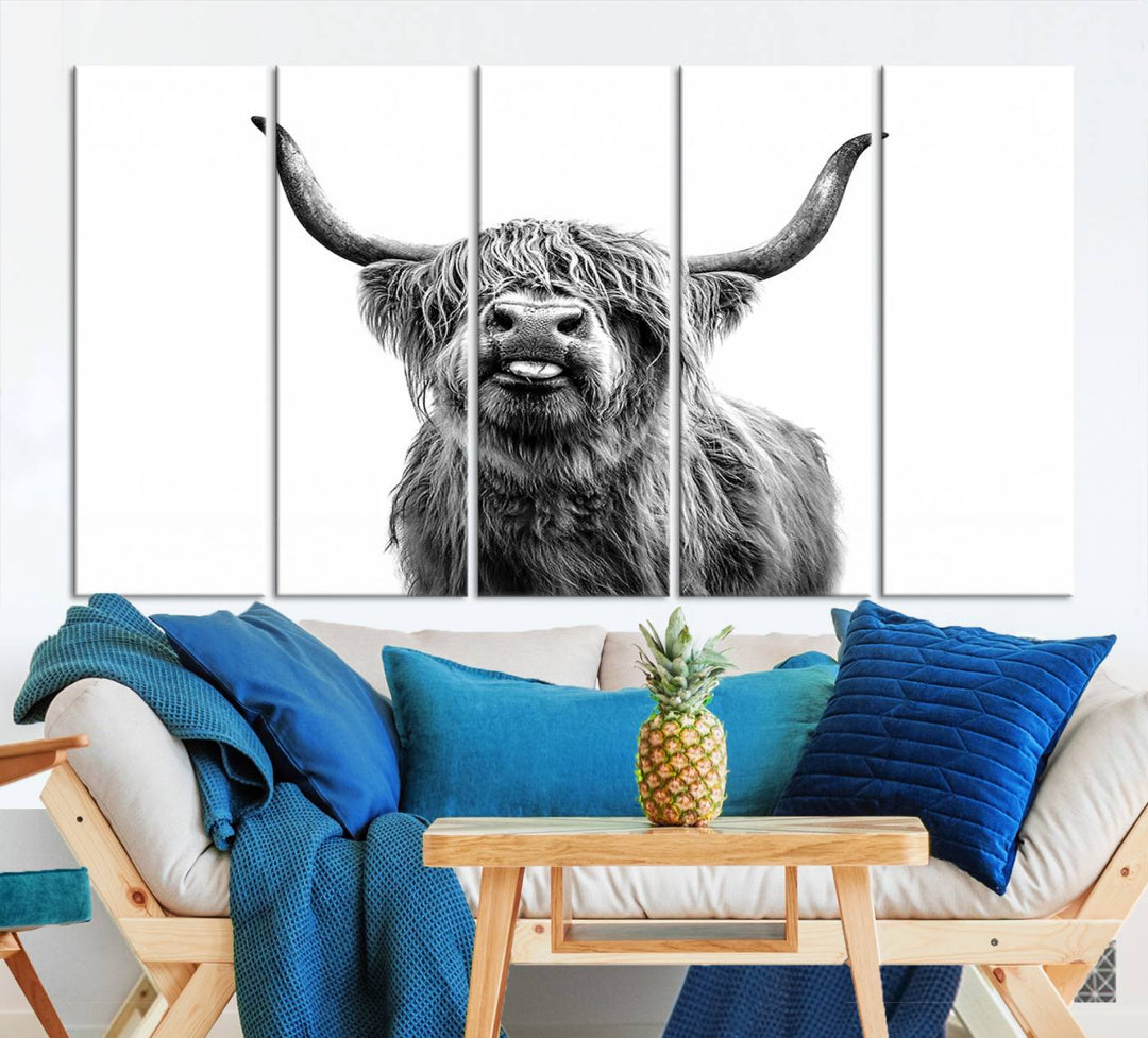 Fanny Scottish Highland Cow Cattle Art Print Farmhouse Wall Art Canvas Print