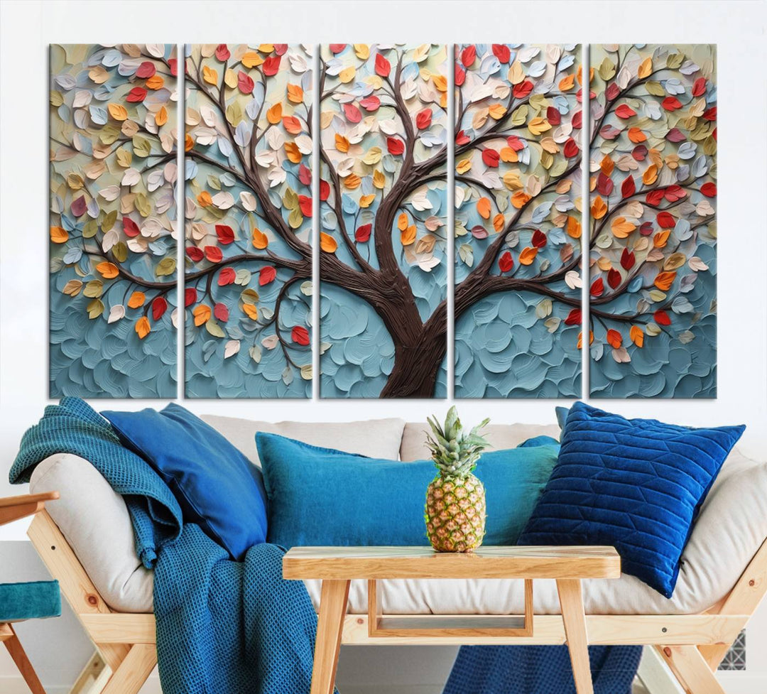 Impression sur toile d’art mural abstrait d’arbre et de feuille