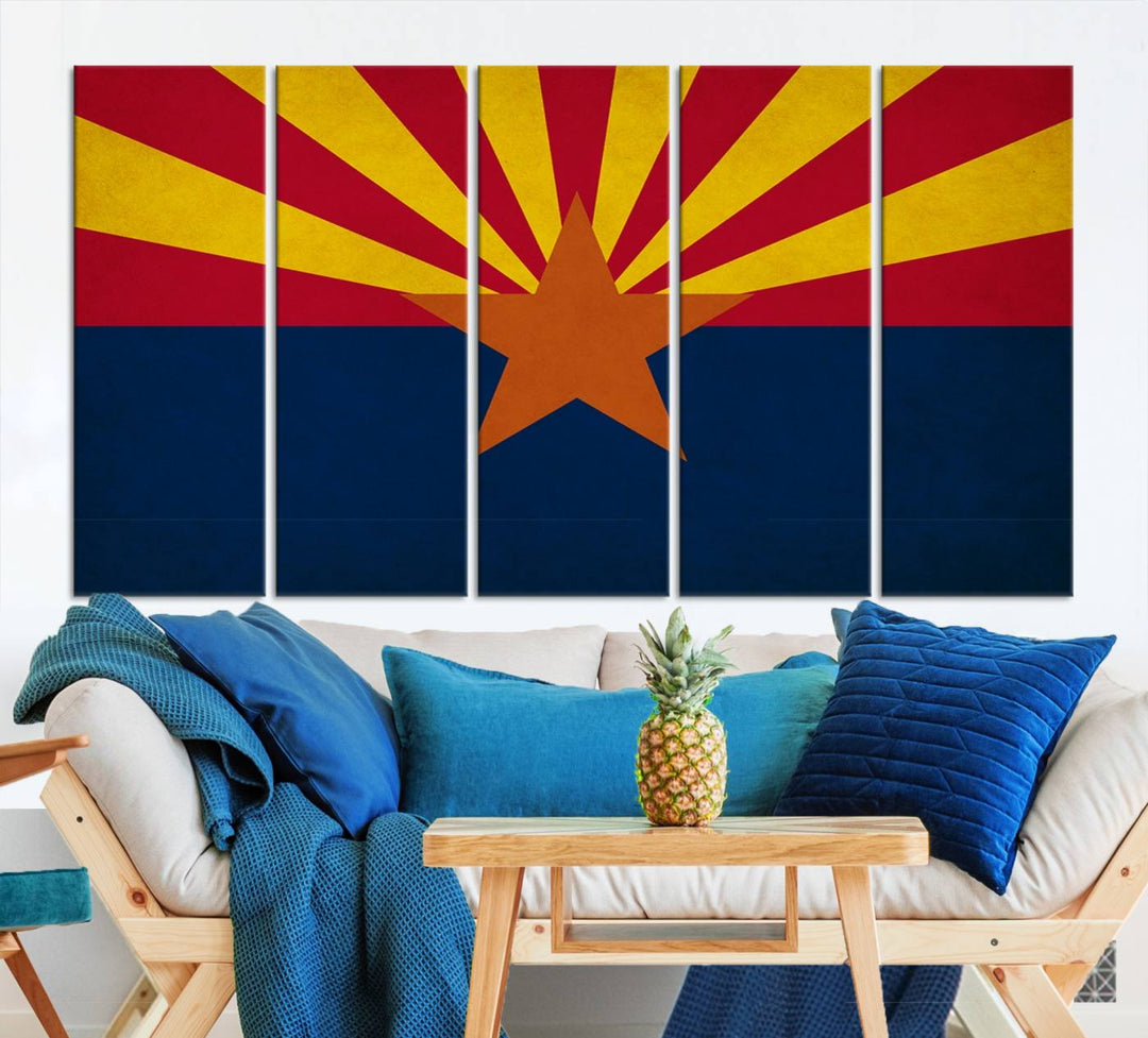 The Arizona States Flag Wall Art Canvas Print, made from museum-quality canvas with a UV-protective coating, is displayed prominently.