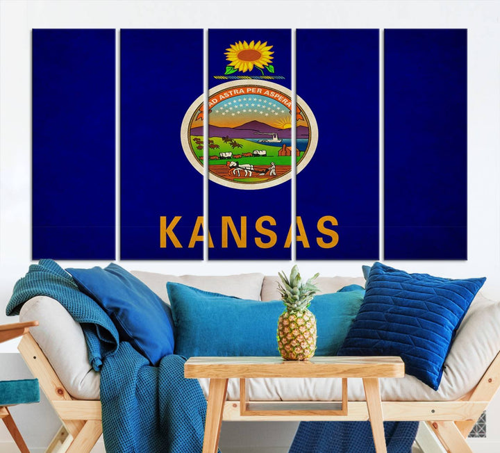 The "Kansas USA States Flag Wall Art Canvas Print" is prominently displayed.