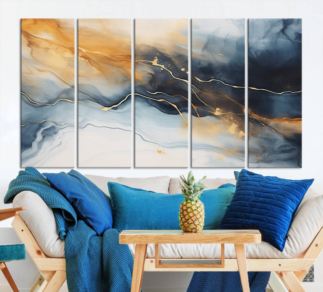 Smoke Blue Wall Art Canvas Print Abstract Artwork Printing