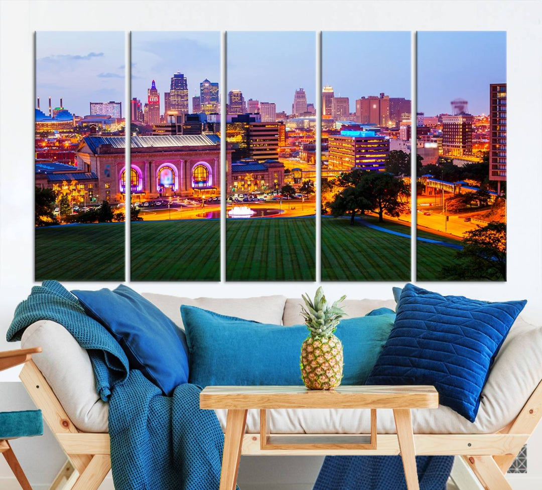 Kansas City Night Canvas Print - Arte de pared grande para decoración del hogar y la oficina