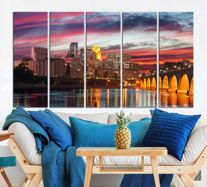 The "Minneapolis Wall Art Canvas Print, Minnesota City Wall Art Print, Minnesota Cityscapes Wall Art" features a city skyline at sunset in museum-quality canvas prints. Transform your living space into a gallery with this stunning piece and enjoy free shipping.