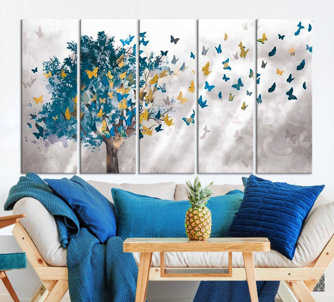 Tree Butterfly Abstract Tree and Butterfly Wall Art Canvas Print