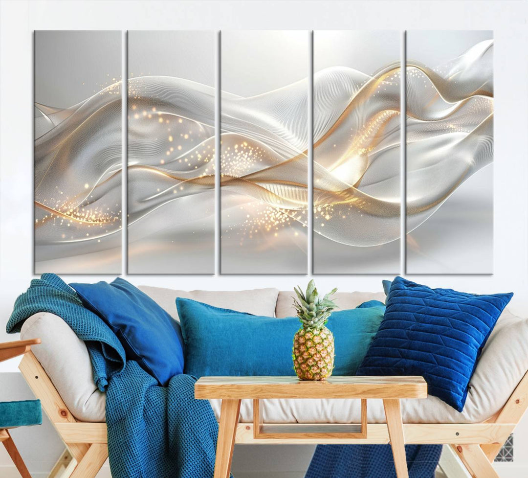 Abstract art Grey and Gold Lines Wall Art