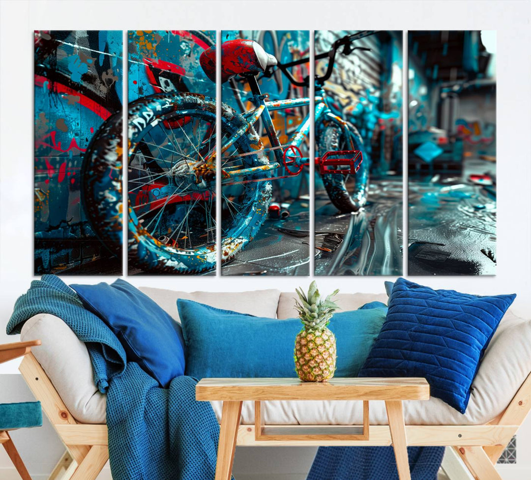 Bicycle Wall Art Canvas Print, Graffiti Wall Art Canvas Print