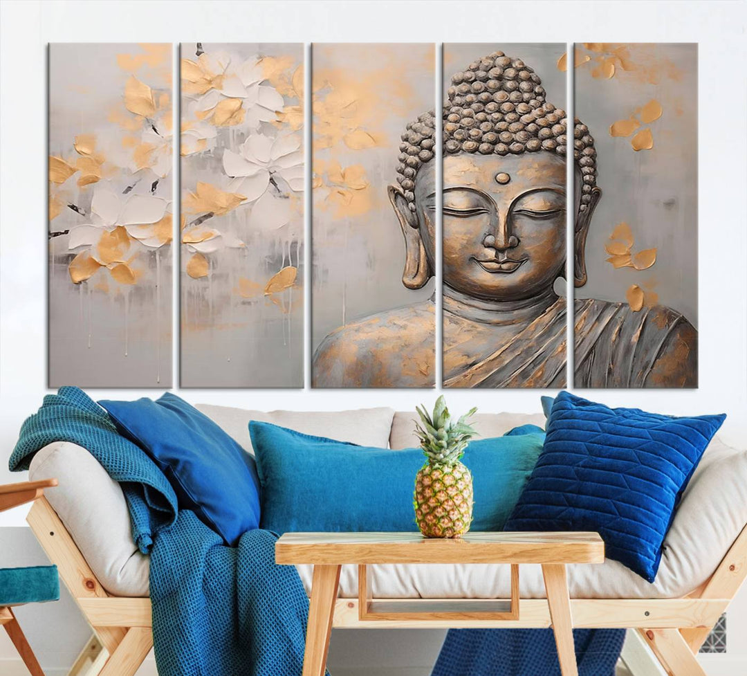 Abstract Buddha Statue Wall Art Canvas Print - Modern Meditation Decor for Living Room, Office, Yoga Studio