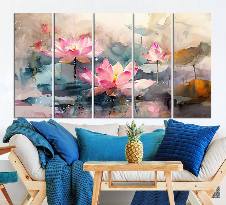 Abstract Watercolor Lotus Flower Wall Art Canvas Print