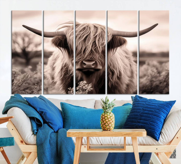 Scottish Cow Longhorn Wall Art Canvas Print.