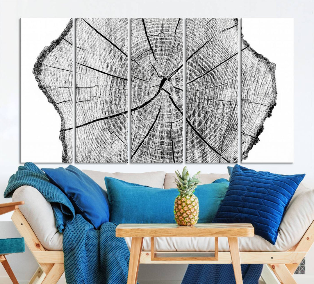 Rustic Tree Ring Wall Art Canvas Print – Framed and Ready to Hang – Perfect for Nature-Inspired and Minimalist Décor 