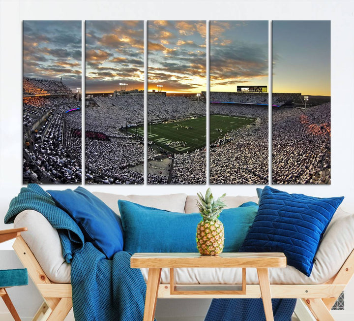 Beaver Stadium Sunset Triple Canvas Wall Art - Penn State Nittany Lions Football Match