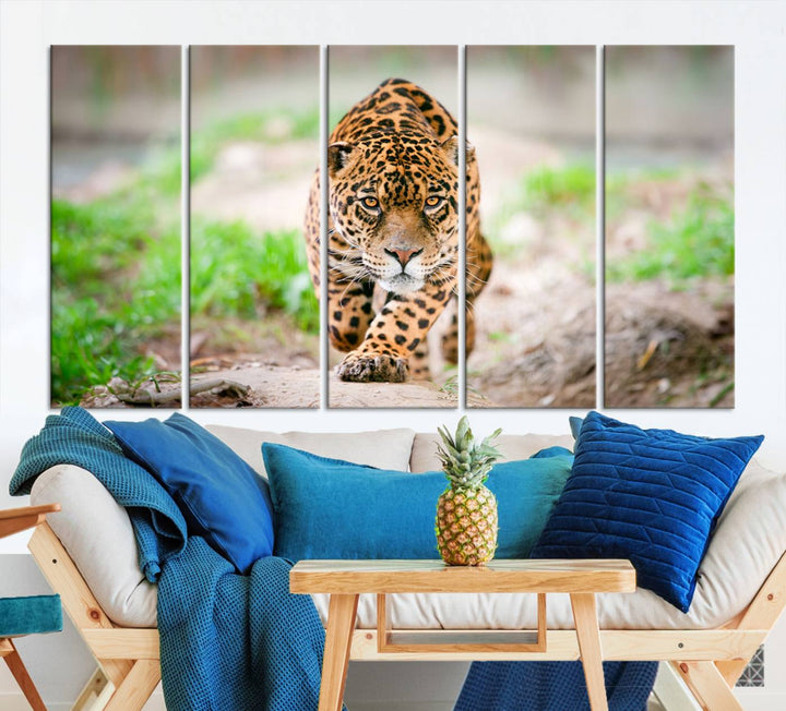 Leopard on the Prowl - Stunning Large Framed Canvas Wall Art for Living Room, Bedroom, or Office Décor, Vibrant Wildlife Print, Ready to Hang