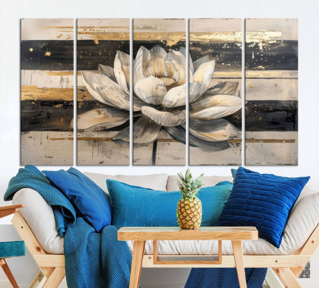 Abstract Lotus Flower Wall Art Canvas Print, Meditation Yoga Room Wall Art