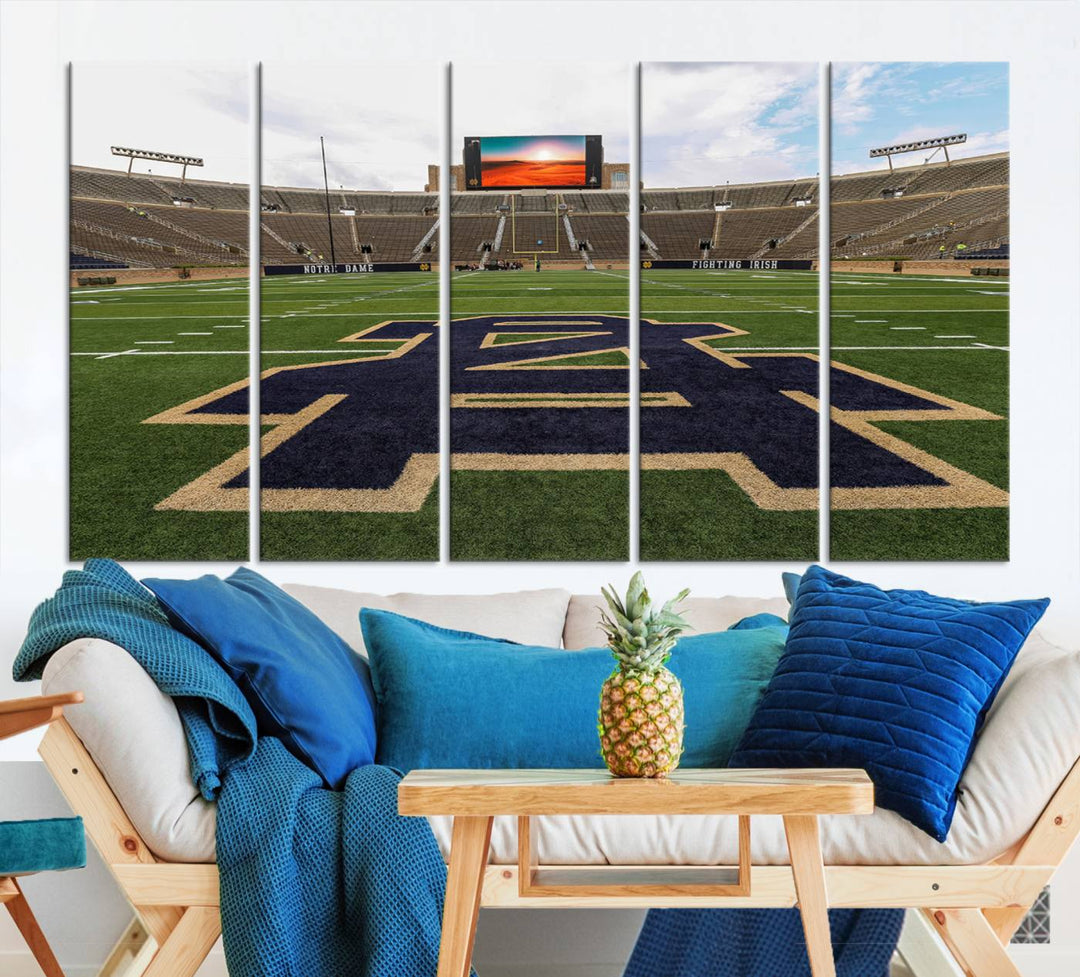 Notre Dame Stadium Giclee Canvas Print | Triptych Wall Art Featuring Iconic Notre Dame Football Field | Ready-to-Hang Sports Stadium Decor