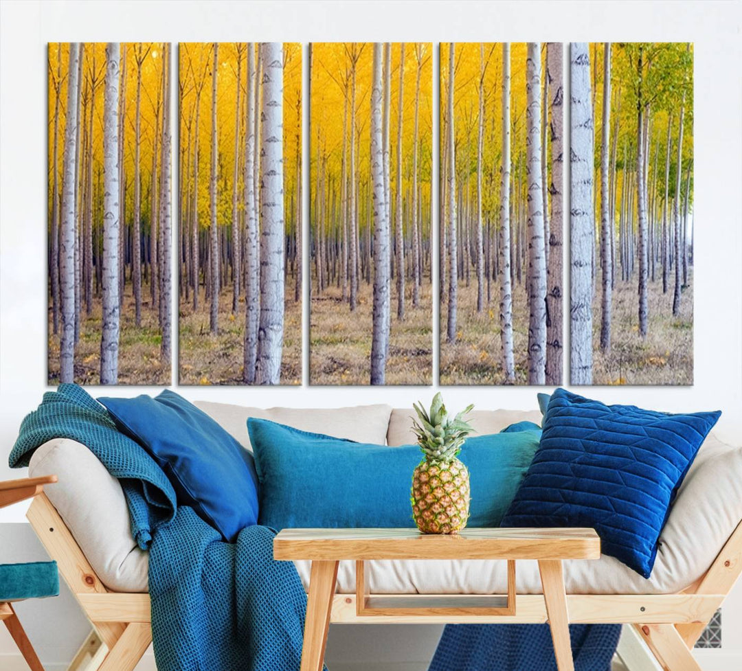 Birch Trees Forest in Autumn Wall Art Print