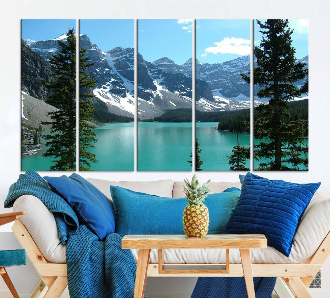 Canadian Rockies Moraine Lake Landscape Canvas Print, Turquoise Lake & Mountain View Wall Art, Ready to Hang Multi-Panel Giclee Canvas for Home Decor