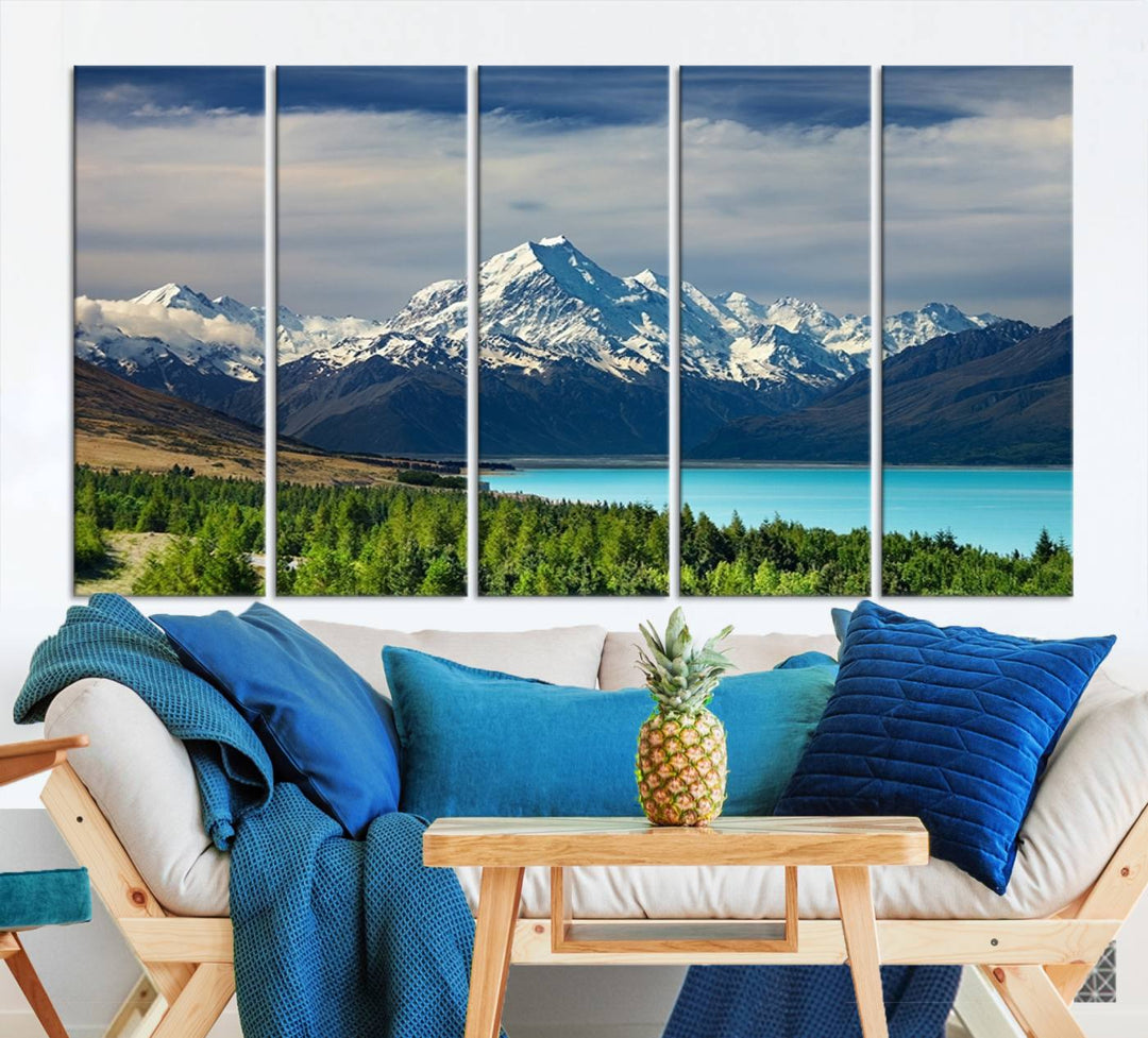 Impression d’art Mount Cook Nouvelle-Zélande Art mural Impression sur toile Lac et montagnes