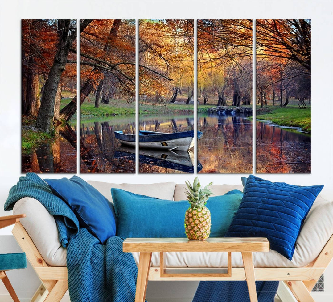 Wall Art Canvas Print Wonderful River in Forest Landscape in Autumn Wall Art Panels