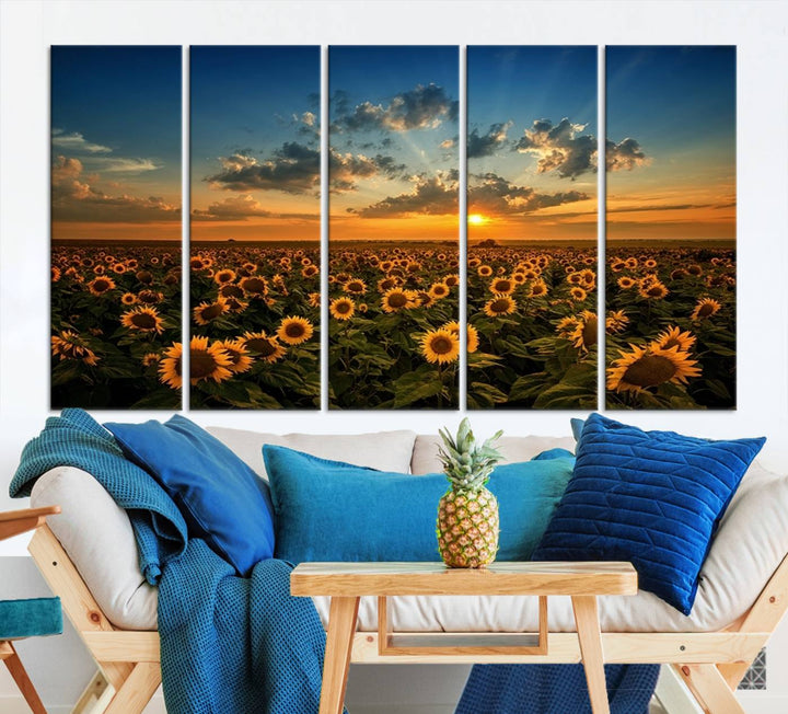 Sunflower Field Sunset Wall Art Canvas Print Wall Artwork