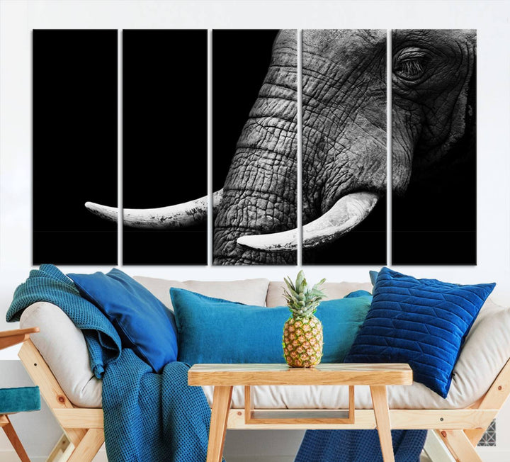 Wall Art Animal Canvas Print Close Taken Elephant with Big Ivories