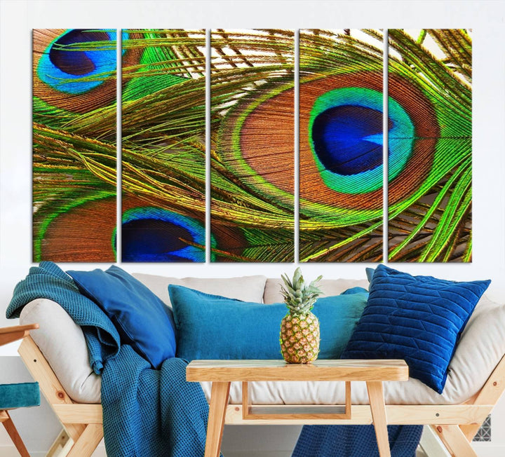 Wall Art Animal Canvas Print Triple Eyed Peacock Wing