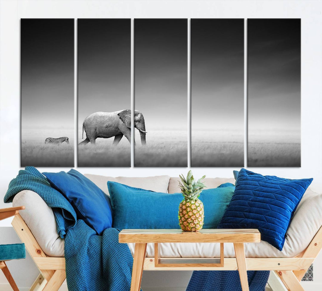 Elephant and Zebra Savannah Canvas Print