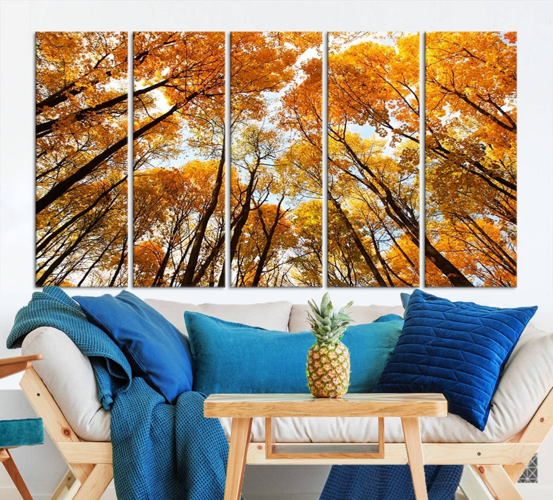 Art mural Forêt jaune et ciel en automne Impression sur toile