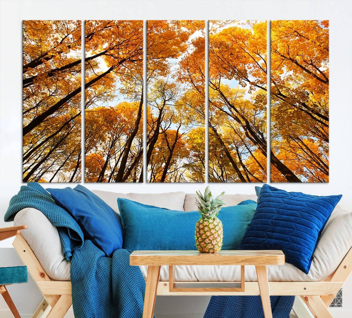 Arte de pared grande Bosque amarillo y cielo en otoño Lienzo