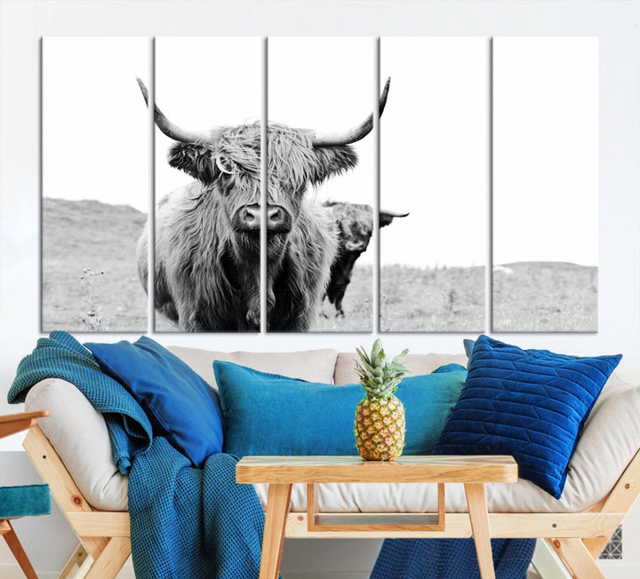 Hermoso lienzo de vaca de las tierras altas, arte de pared, decoración moderna del hogar