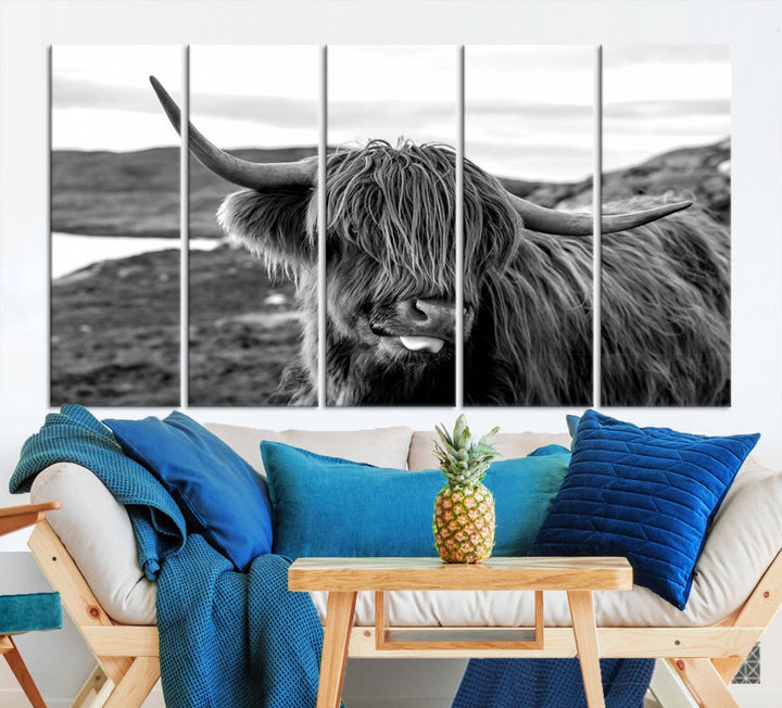 Scottish Highland Cow Cattle Art Print Farmhouse Wall Art Canvas Print