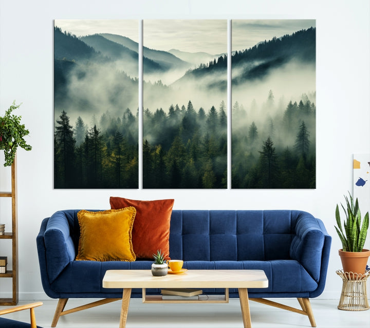 Captivant Misty Forest Wall Art Premium Impression sur toile une atmosphère brumeuse et sereine