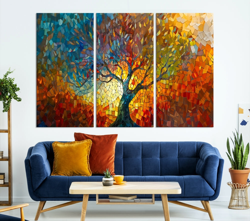 Yggdrasil Tree of Life Mosaic Stained Glass Wall Art Canvas Print