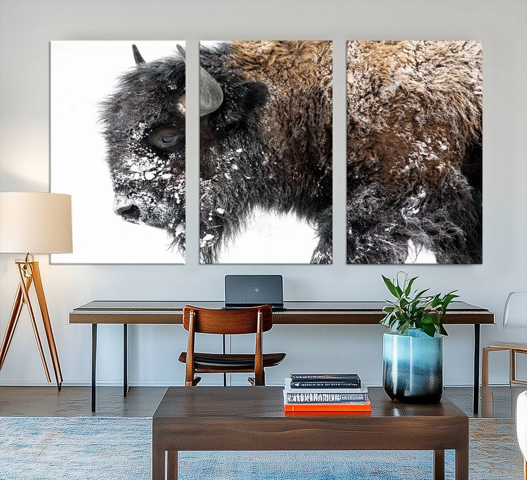 The American Bison Wall Art Print is prominently displayed on the wall.