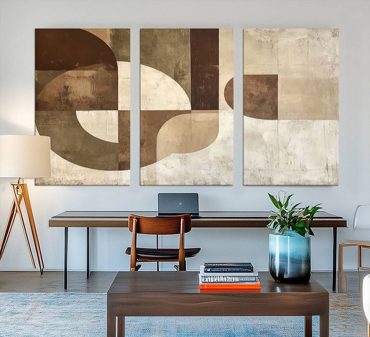 Wabi Sabi Geometric Wall Art is an abstract modern minimalist canvas featuring neutral tones.