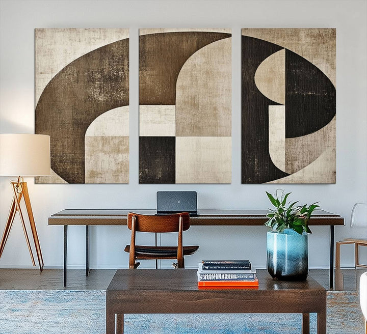 The Wabi Sabi Geometric Minimalist Wall Art Canvas Print is a modern abstract canvas featuring neutral mid-century art, ideal for zen and minimalist decor.