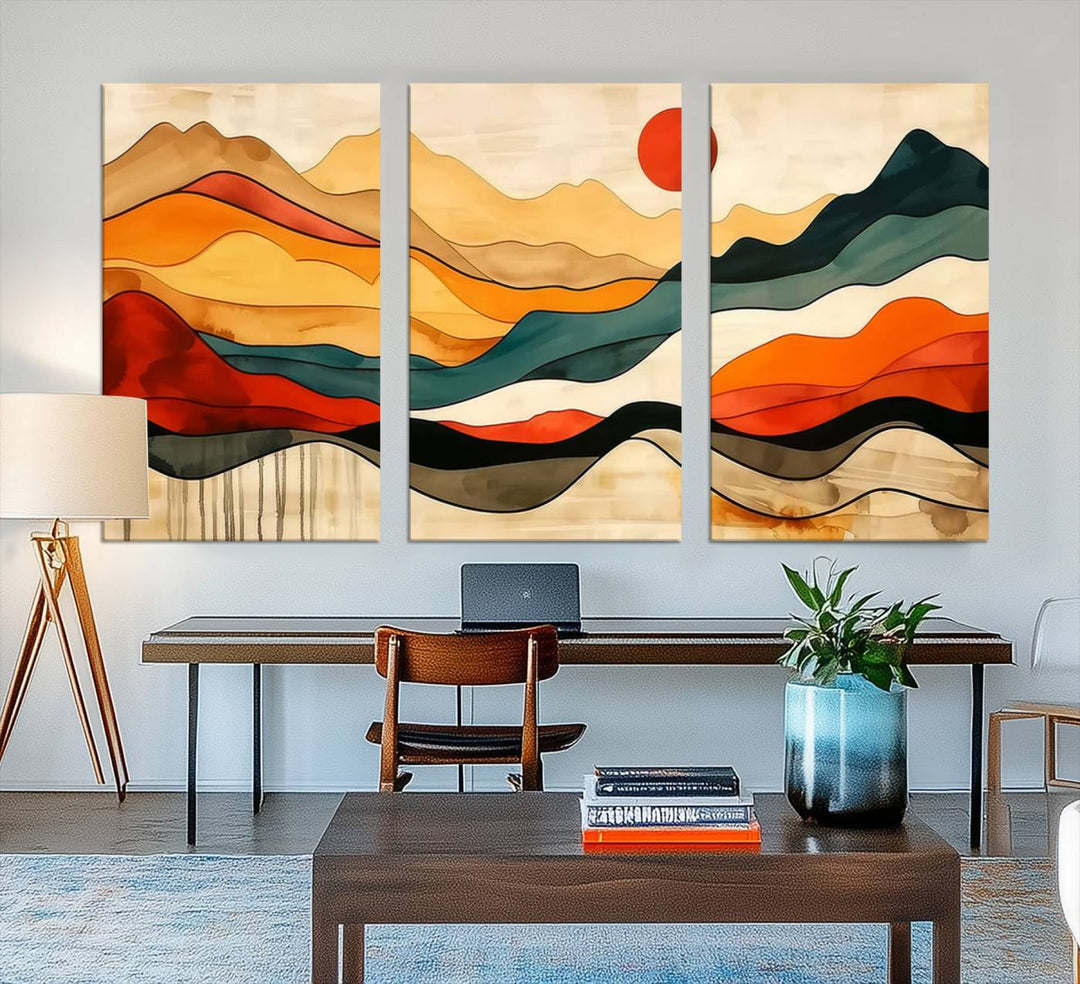 Triptych of Mid Century Mountain Wall Art.