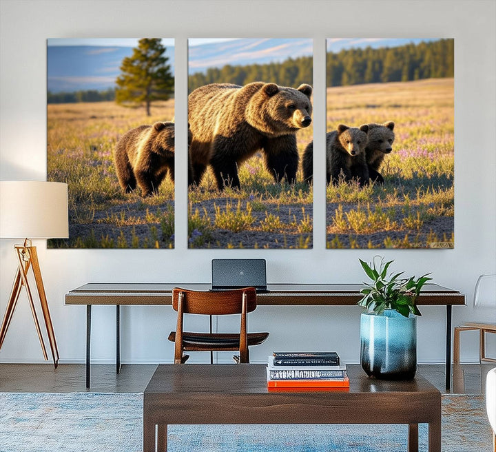 The Grizzly 399 in Wild Flowers wall art canvas print.