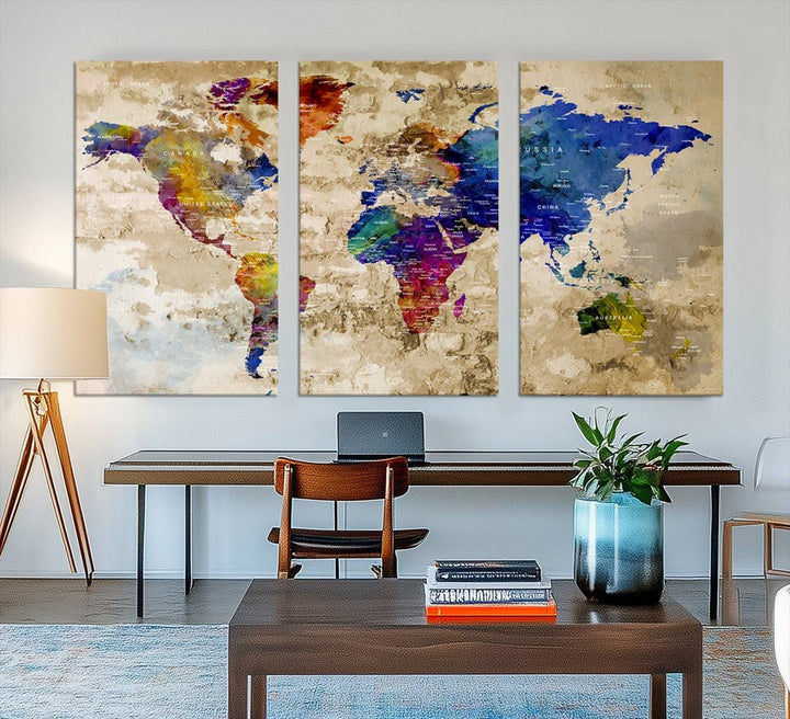 Watercolor World Map Canvas Print World Map Wall Art Great Design Great Gift Idea