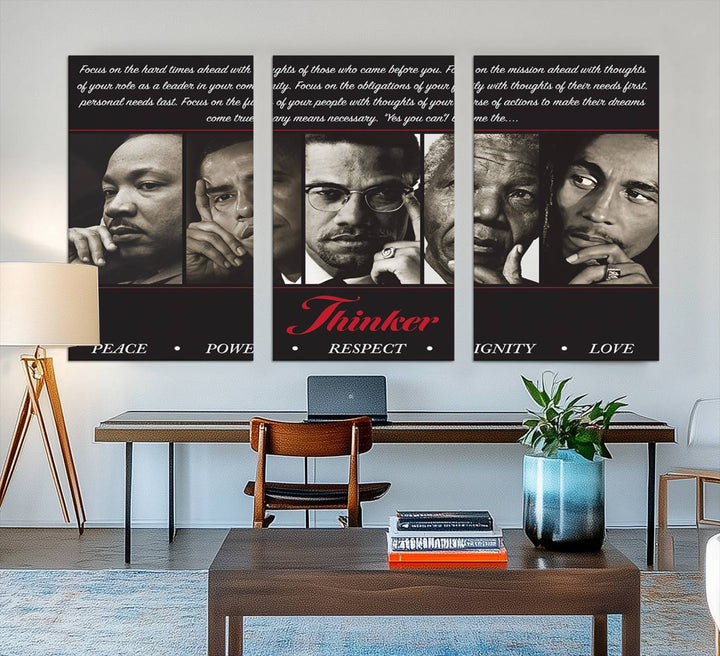 The Thinkers of Wall Art Canvas Print features icons of peace, power, and respect; it is framed and ready to hang.